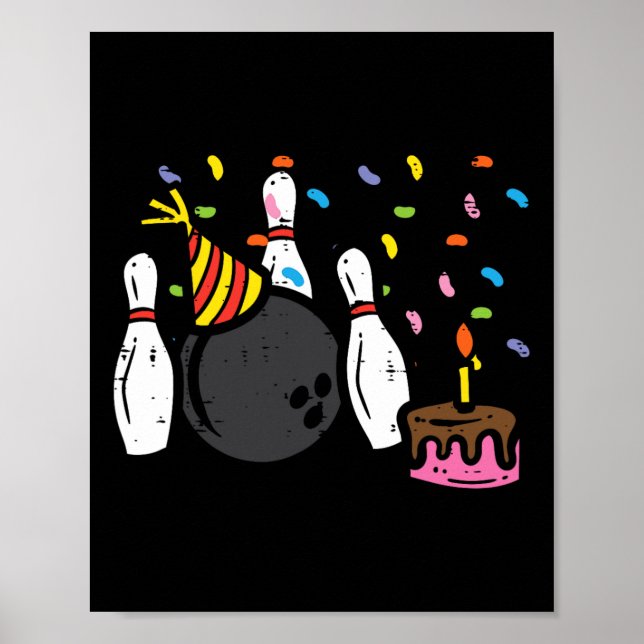 Bowling Födelsedag Födelsedagsfest Bowlare Män Kvi Poster (Framsidan)