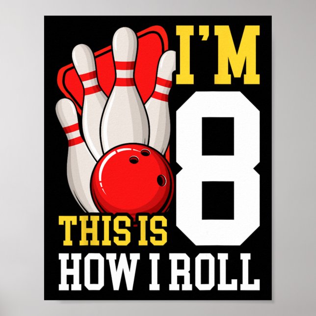 Bowling Födelsedagsfest 8 År Gammal 8:e Pojkar Poster (Framsidan)