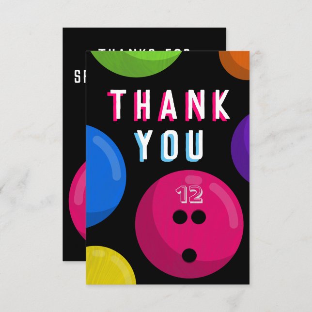 Bowling Födelsedagsfest Cosmic Bowling Neon Rosa Tack Kort (Fram/baksida)