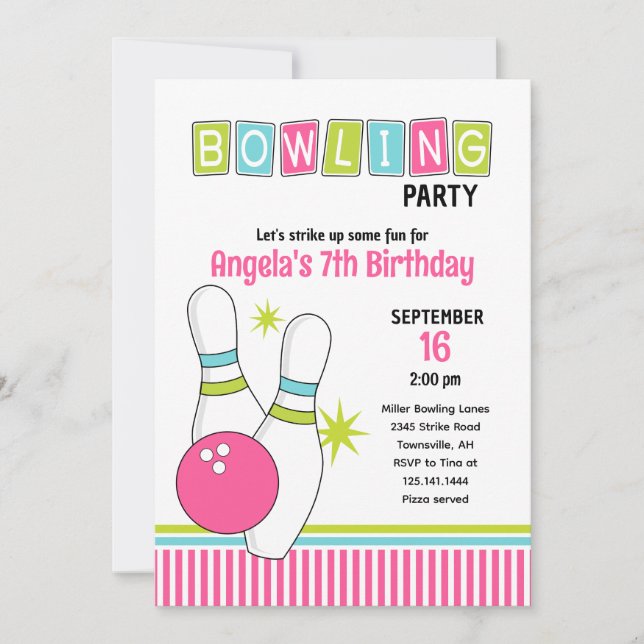 Bowling födelsedagsfest inbjudan (Framsida)