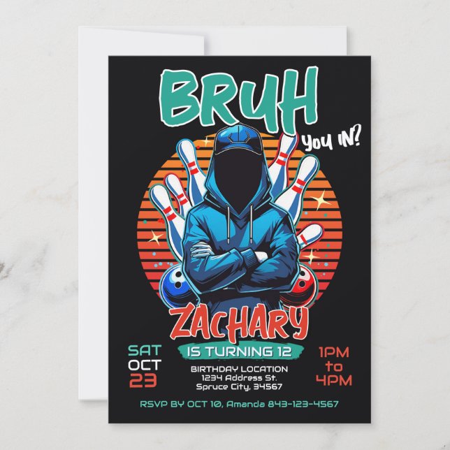 Bowling Födelsedagsfest inbjudan (Framsida)