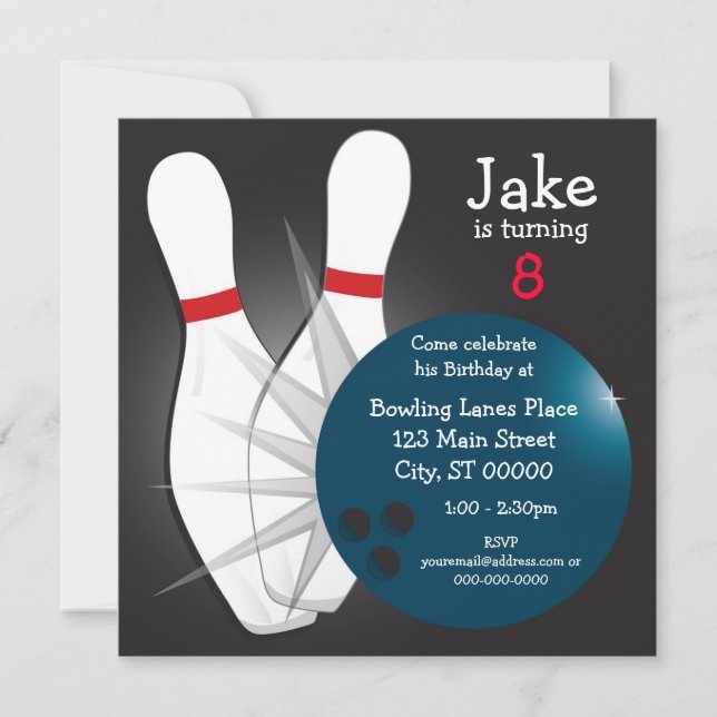 Bowling Födelsedagsfest inbjudan (Framsida)