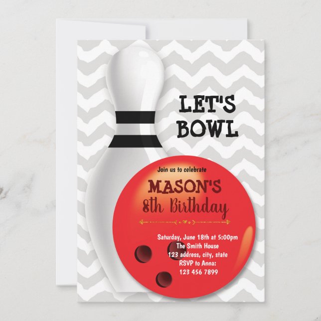 Bowling födelsedagsfest inbjudan (Framsida)