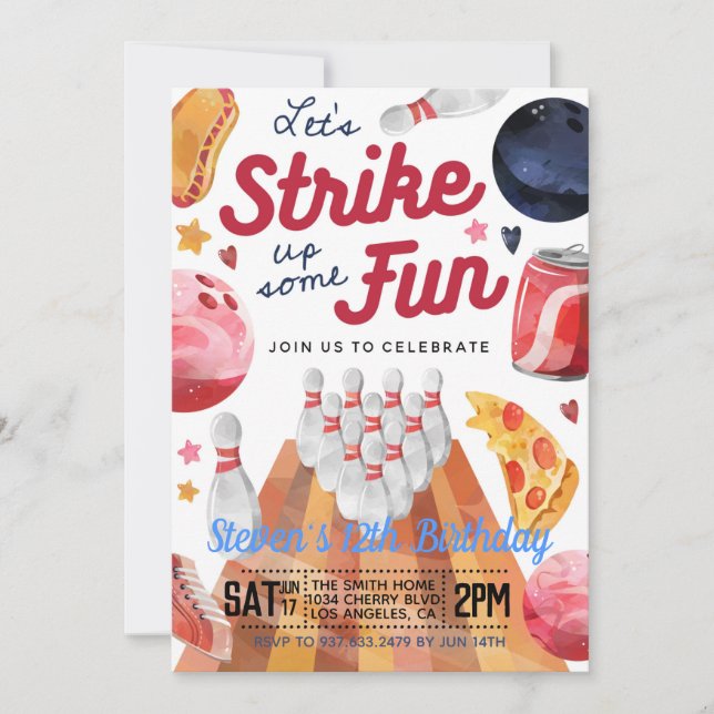 Bowling Födelsedagsfest inbjudan (Framsida)