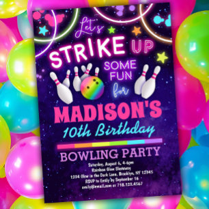 Bowling Födelsedagsfest inbjudan för flickor