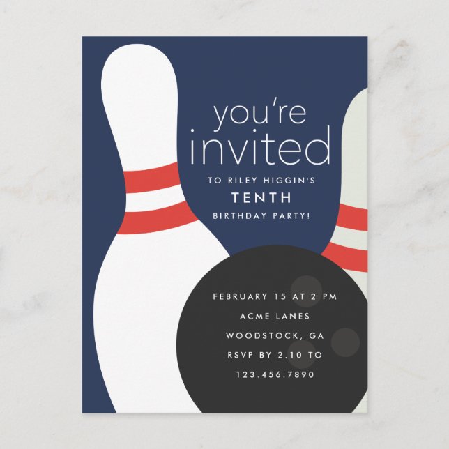 Bowling Födelsedagsfest Inbjudan Vykort (Framsida)