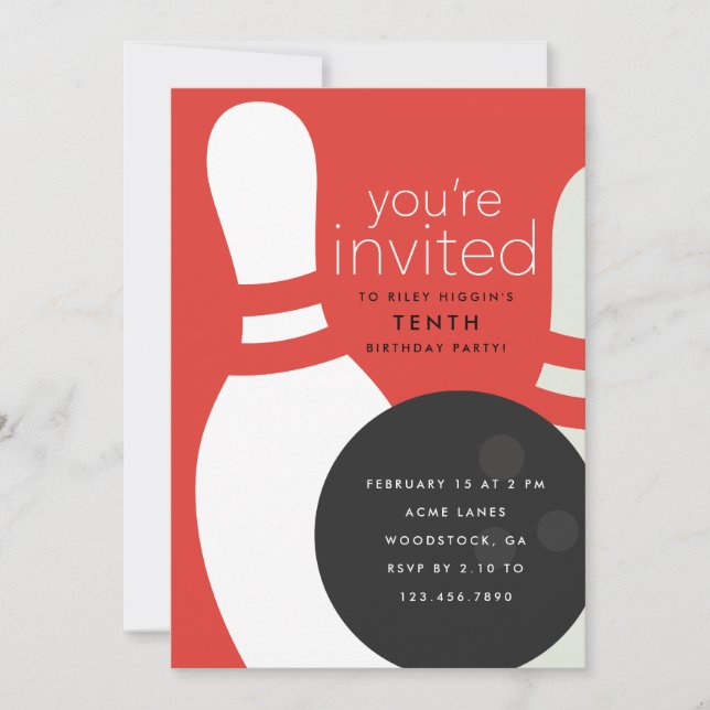 Bowling Födelsedagsfest Inbjudningar (Framsida)