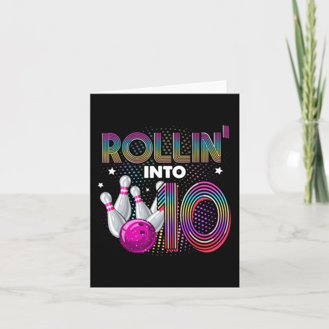 Bowling Födelsedagsfest Rollin i 10 10th Birthda Kort (Framsida)