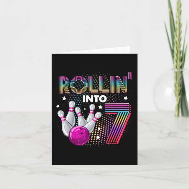 Bowling Födelsedagsfest Rollin Into 7 7:e Birthday Kort (Framsida)