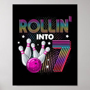 Bowling Födelsedagsfest Rollin Into 7 7:e Birthday Poster