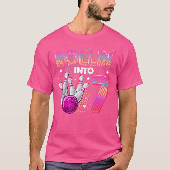 Bowling Födelsedagsfest Rollin Into 7 7:e Birthday T Shirt (Framsida)