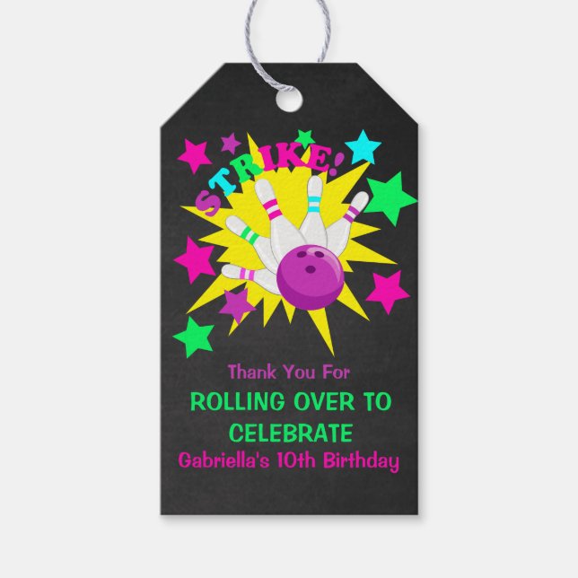 Bowling Födelsedagsfest Tack Gift Märkres Presentetikett (Framsidan)