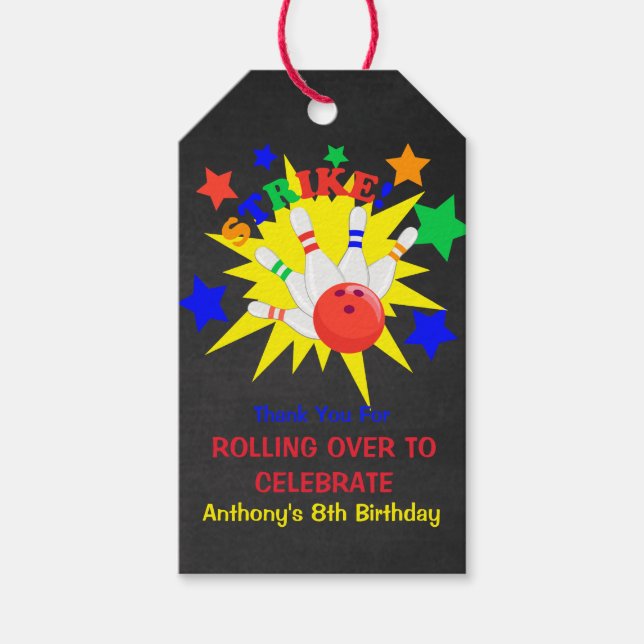 Bowling Födelsedagsfest Tack Gift Märkres Presentetikett (Framsidan)