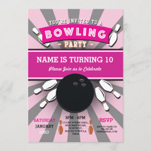 Bowling Födelsedagsfest Tenpin Girls Rosa Inbjudan