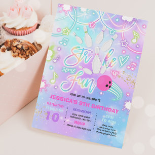 Bowling Födelsedagsfest Tie Dye Glow Bowling Party Inbjudningar