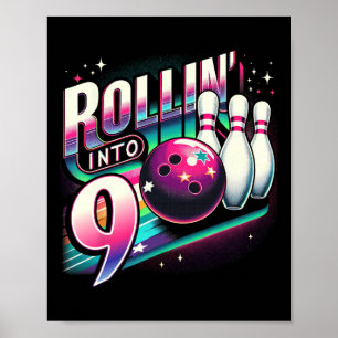Bowling Födelsedagsrullning In I 9 Fests 9-års Föd Poster