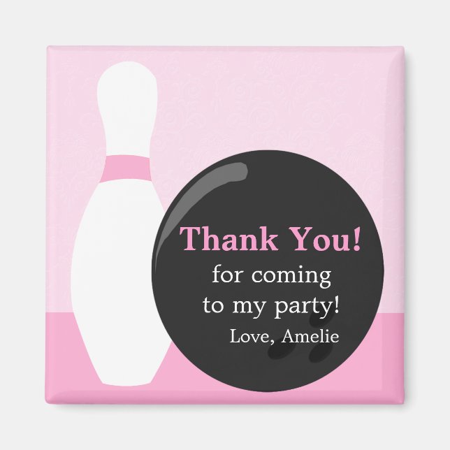 Bowling Girl Födelsedagsfest Tack Magnet (Framsidan)