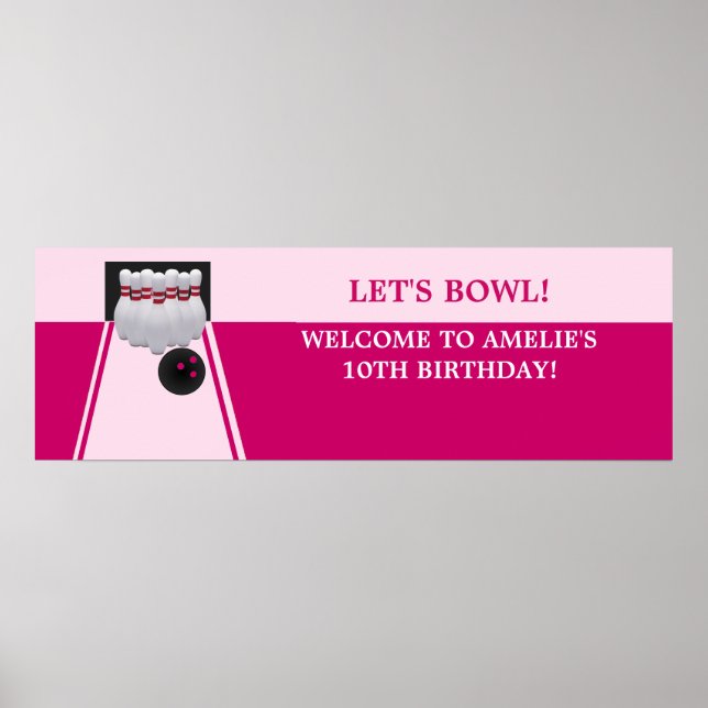 Bowling GirlBirthday Party Banner Poster (Framsidan)