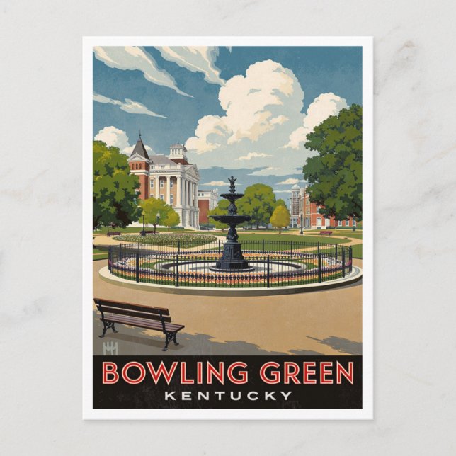 Bowling Green Kentucky Fountain Park Konst Vykort (Framsida)