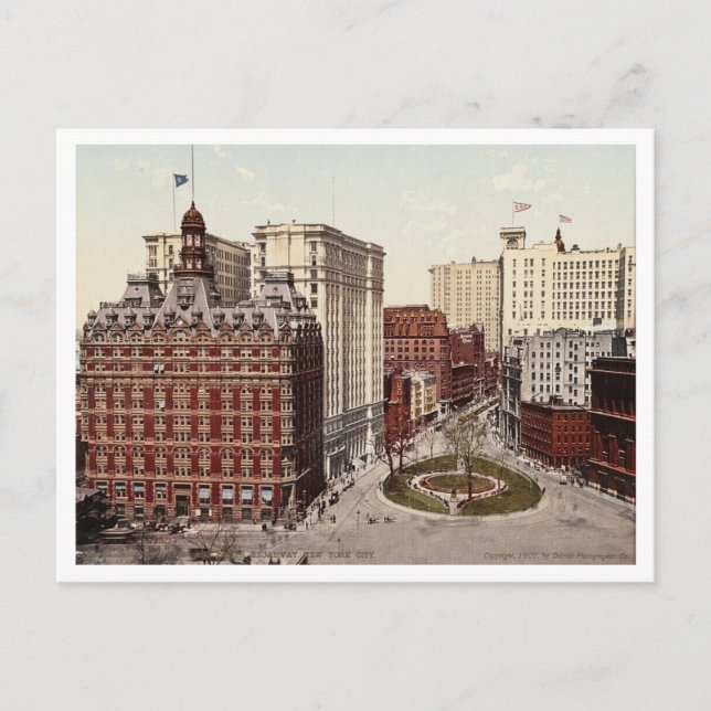 Bowling Green Lower Broadway NYC c1900 Årgångs- Vykort (Framsida)