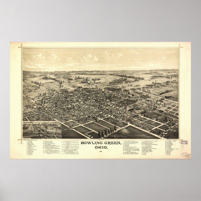 Bowling Grönt Ohio 1888 Antique Panoramic Karta Poster (Framsidan)