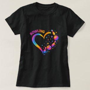 Bowling Heart Färgglada Bowlingskärl Ljuvt T Shirt