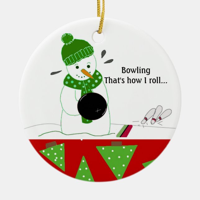 Bowling Hur Jag Rullar Julgransprydnad Keramik (Framsidan)