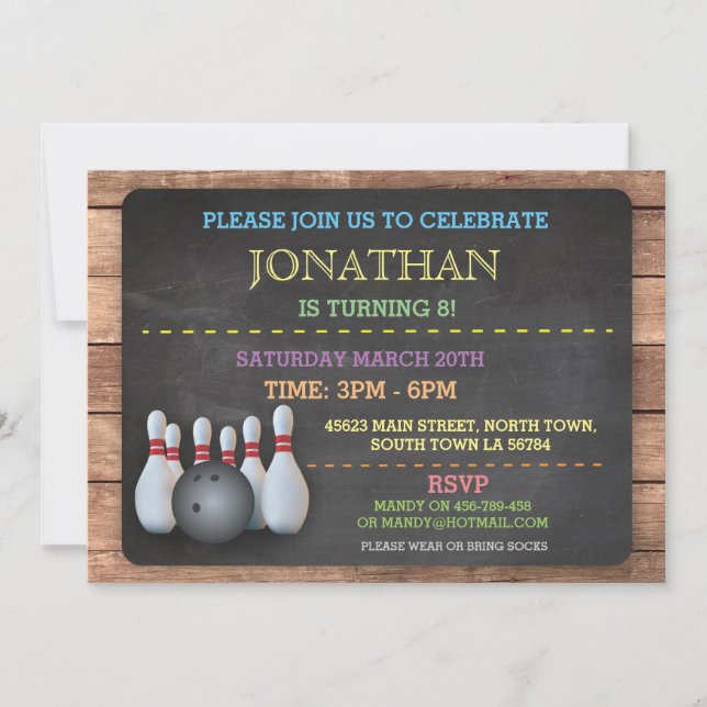 Bowling Inbjudan inbjudan Låt oss Bowl Chalkboard (Framsida)