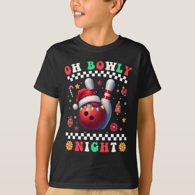 Bowling jul Oh Bowly Night Santa Hat Christm T Shirt (Framsida)