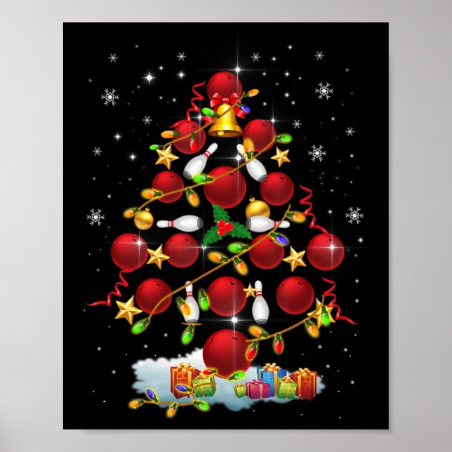 Bowling Julgran Ljus Julafton Roligt Gifts Poster (Framsidan)