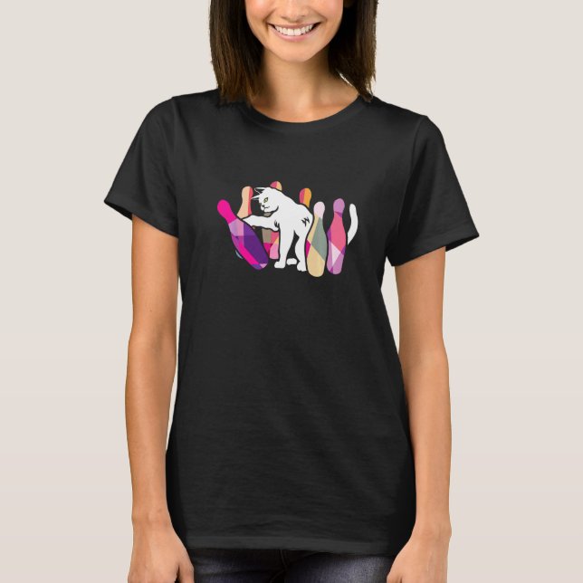 Bowling Kitty Kattuppfödare Bowler Strike Luffig H T Shirt (Framsida)