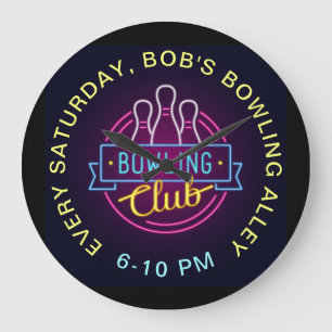 Bowling Klubb Neon Stil Signs Anpassningsbar Text Stor Klocka