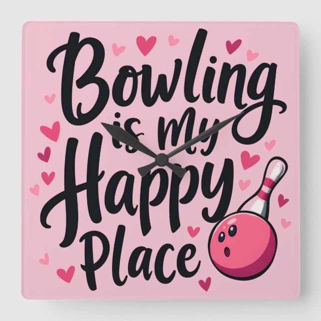 Bowling Lover Cute Retro Aesthetic Sports Design C Fyrkantig Klocka (Framsida)