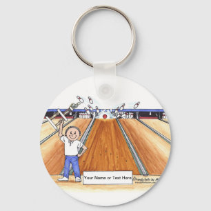 Bowling - Male Tecknad by PrintedPerfection.com Ke Nyckelring