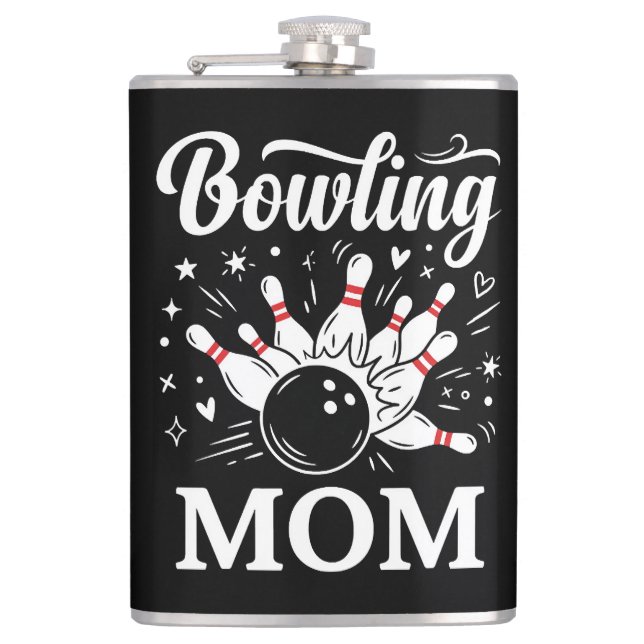 Bowling Mamma Hjärt Nålar Roliga Liga Mors Dag Fickplunta (Framsidan)