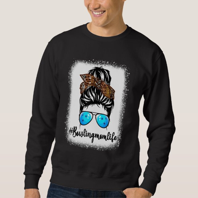 Bowling Mamma Life Leopard Messy Bun Hair Women Lång Ärmad Tröja (Framsida)