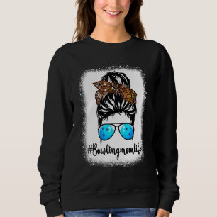 Bowling Mamma Life Leopard Messy Bun Hair Women T Shirt