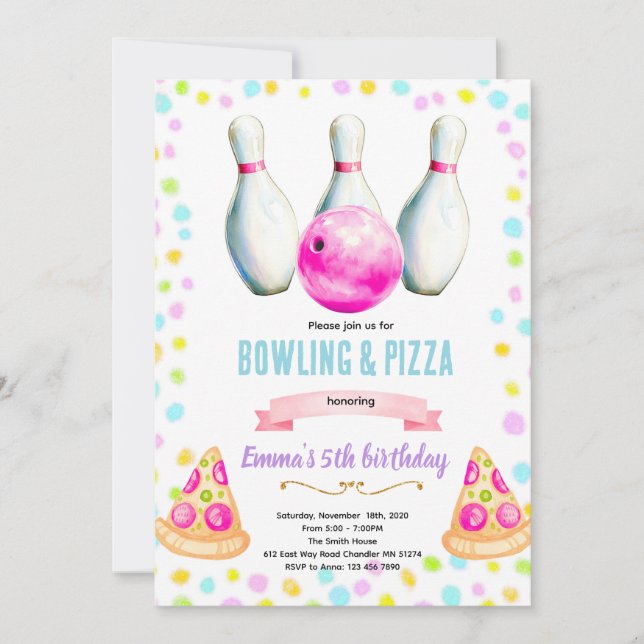 Bowling och pizza flickkalasinbjudan inbjudningar (Framsida)