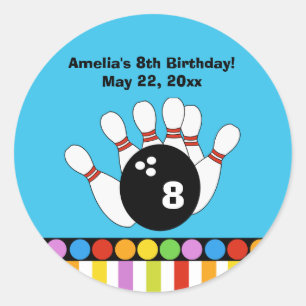 Bowling Party Birthday Anpassningsbar Favor Sticke Runt Klistermärke