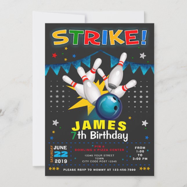 BOWLING PARTY BIRTHDAY INVITATION INBJUDNINGAR (Framsida)