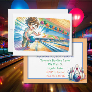Bowling Party Boy's Anime Birthday Inbjudan