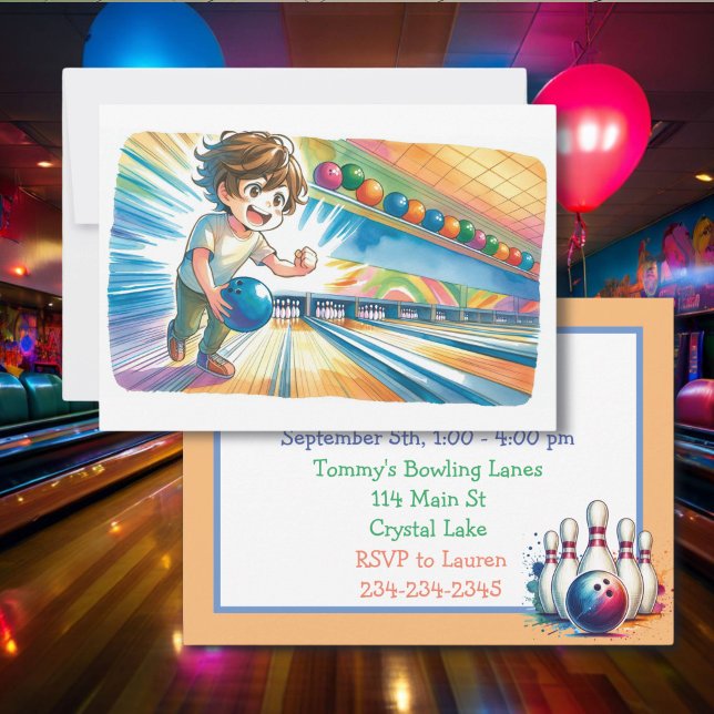 Bowling Party Boy's Anime Birthday Inbjudan (Skapare uppladdad)