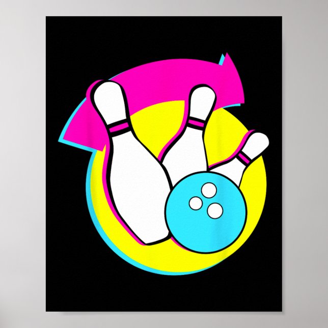 Bowling Party Funny Retro Bowling Players Bowlarea Poster (Framsidan)