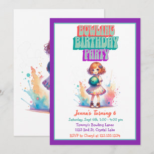 Bowling Party Girl Bire Birthday Inbjudan