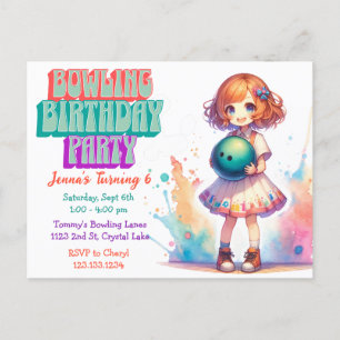 Bowling Party Girl Bire Birthday Inbjudan Vykort
