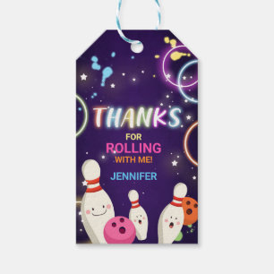 Bowling Party Glow Girl Birthday Tack Märkre Presentetikett