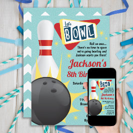 Bowling Party Retro Tenpin Inbjudningar