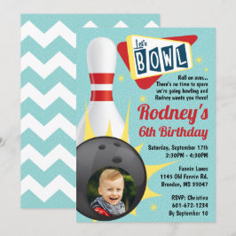 Bowling Party Retro Tenpin med Photo Inbjudningar