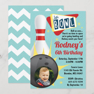 Bowling Party Retro Tenpin med Photo Inbjudningar