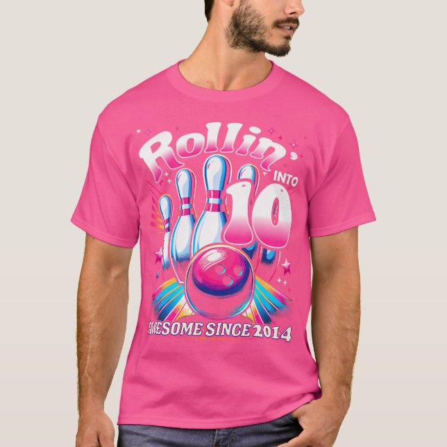 Bowling Party Rollin' 10 Fantastisk 2014 10th Birt T Shirt (Framsida)